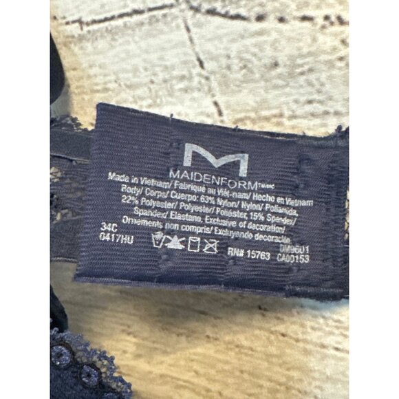 NWT Maidenform Navy Blue Lace Underwire Bra Size 34 C - Picture 3 of 5